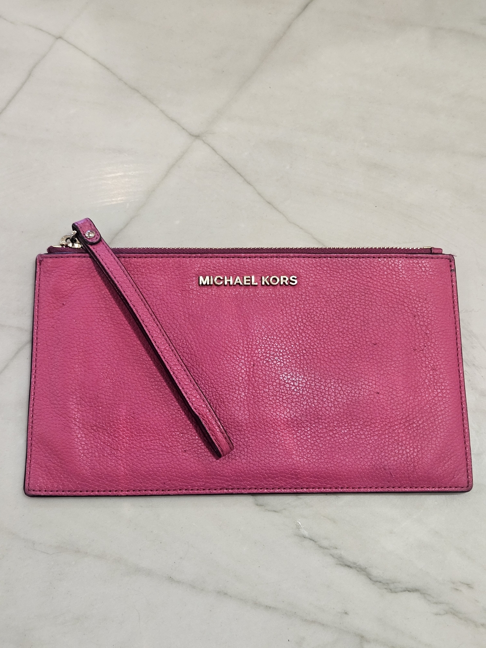 Michael Kors Pebbled Leather Phone Case Wristlet Pouch Pink